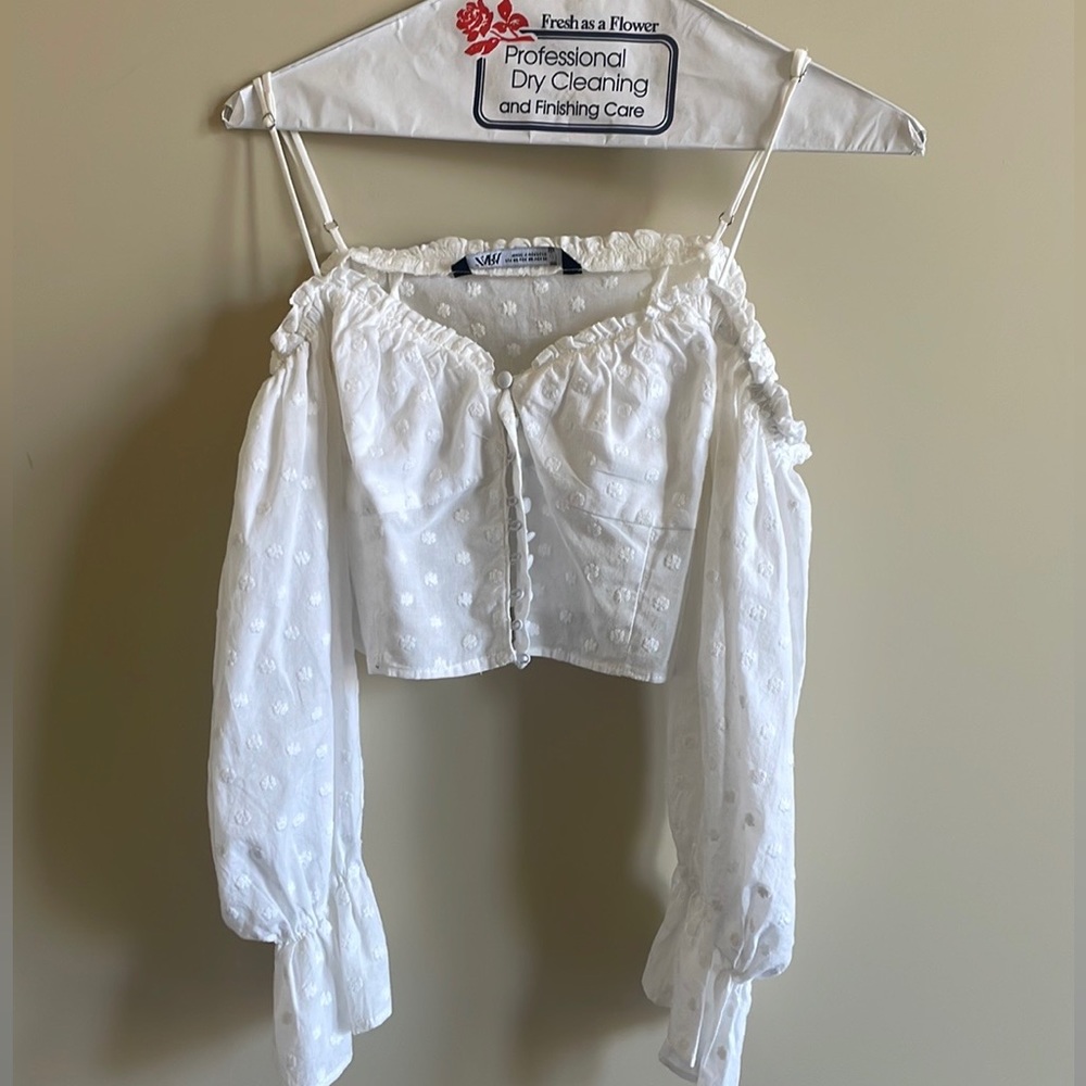 Zara Cropped Button Down Blouse - image 1